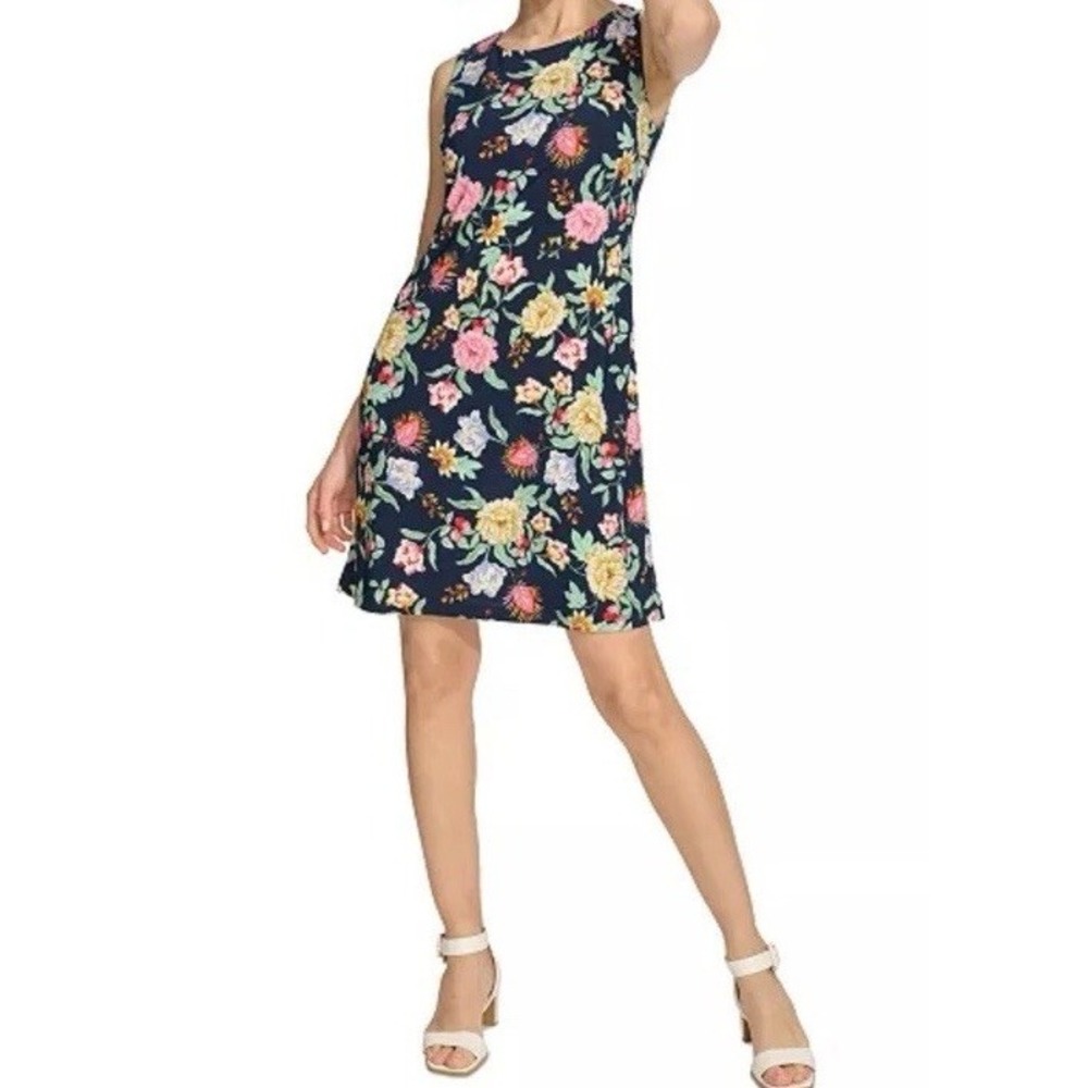 Tommy Hilfiger Dress Womens 4‎ Black Floral Shift Dark Cottagecore Feminine NWT